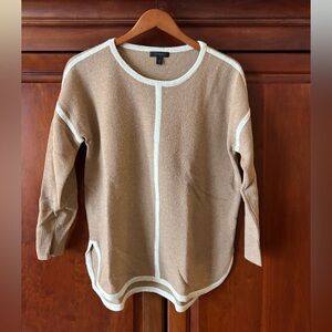 J Crew Womens Sweater Beige Ivory Crew Neck 3/4 Sleeve Wool Top Size XS